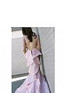 See Through Pink Evening Dress Long Sleeves with Ruffles