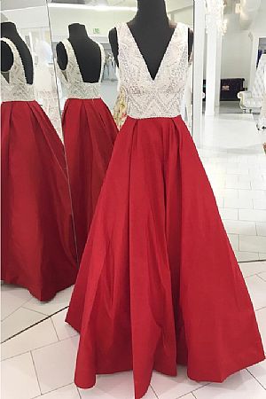 Shining Red Beaded Evening Dress