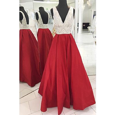 Shining Red Beaded Evening Dress
