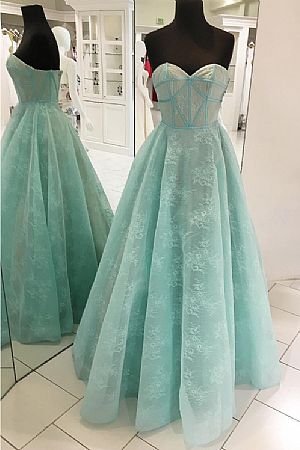 Sweetheart Mint Organza Prom Dresses