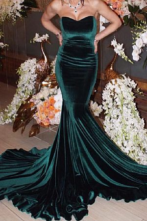 Dark Green Velvet Mermaid Evening Dresses