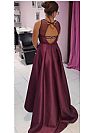 Beaded See Through Hi-low Burgundy Prom Dresses