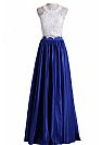 Two Pieces Blue Halter Evening Dresses with White Bodice