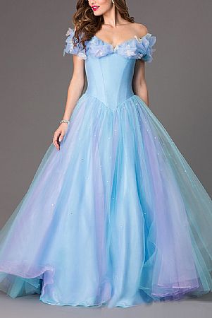 Cinderella Blue Tulle Ball Gowns Off the Shoulder