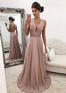 Sexy Deep V-Neck Beaded Pink Evening Dresses