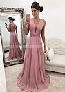 Sexy Deep V-Neck Beaded Pink Evening Dresses