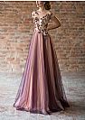Gorgeous Purple and Pink Tulle Evening Dresses Appliqued Bodice