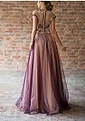 Gorgeous Purple and Pink Tulle Evening Dresses Appliqued Bodice