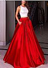 Stunning Two Pieces White and Red Halter Evening Dresses