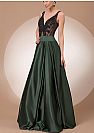 Hunter Green Evening Dresses with See Through Appliqued Bodice