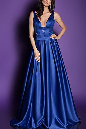 Sexy Double V-Neck Beaded Royal Blue Evening Dresses