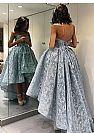 Strapless Floral Appliqued High Low Prom Dress