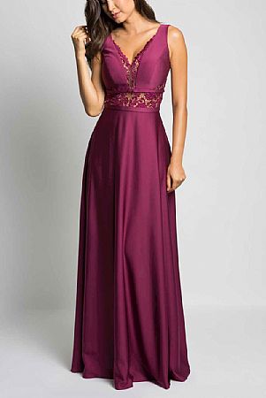 2018 Long Purple Evening Dresses with Lace Appliques