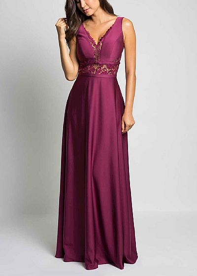 2018 Long Purple Evening Dresses with Lace Appliques