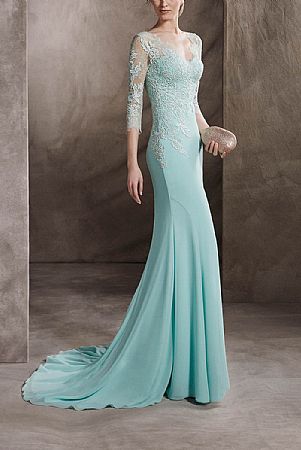 Gorgeous Blue Evening Dresses Double V-Neck 3/4 Sleeves