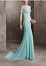 Gorgeous Blue Evening Dresses Double V-Neck 3/4 Sleeves