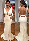 White Fit-and-Flare Evening Dresses with Side Cutout