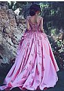 Stunning Pink Embroidered Prom Dress with Long Train