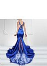 Royal Blue Mermaid Prom Dresses with Insert Sheer Applique