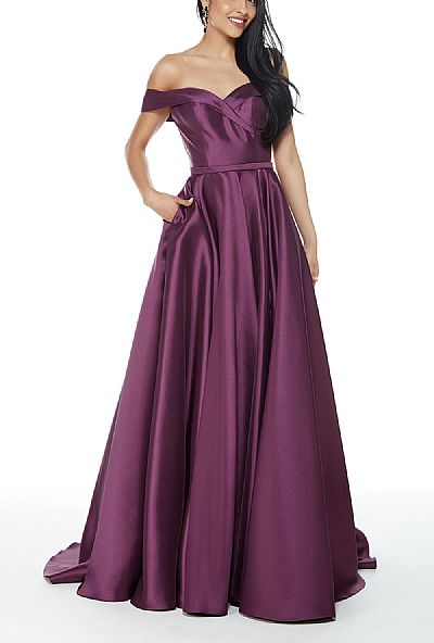 Stunning Ruched Grape Evening Dresses Off the Shoulder with Pockets