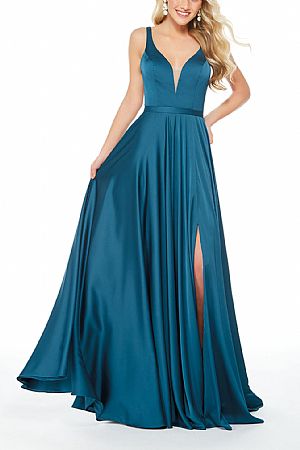 Gorgeous Flowy Side Slit Prom Dresses with Deep V-Neck