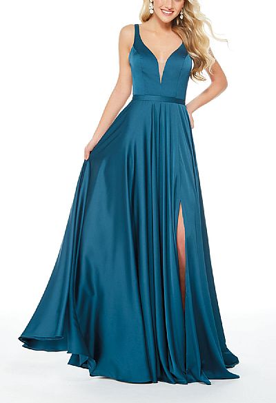 Gorgeous Flowy Side Slit Prom Dresses with Deep V-Neck