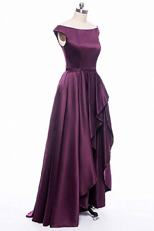 Grape Flowy Hi-low Prom Dresses with Lace Up Back