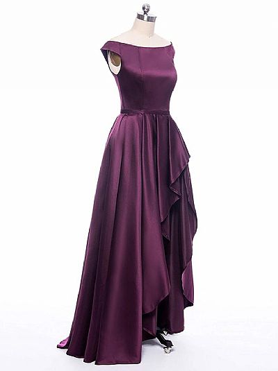 Grape Flowy Hi-low Prom Dresses with Lace Up Back