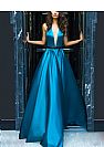 Fabulous Backless Blue Evening Dresses with Illusion Deep V-Neck