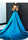 Fabulous Backless Blue Evening Dresses with Illusion Deep V-Neck