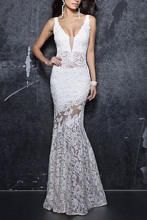 Sexy See Through Lace Mermaid Evening Dresses for Wedding