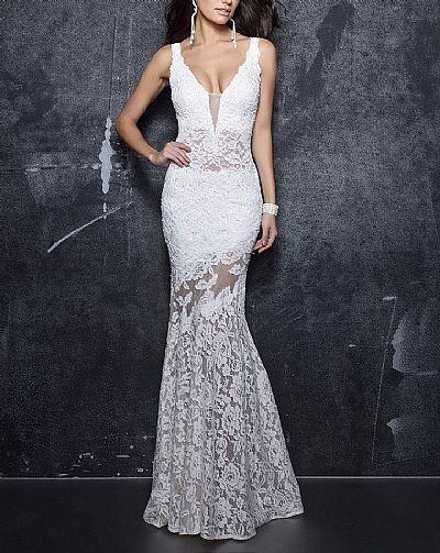 Sexy See Through Lace Mermaid Evening Dresses for Wedding