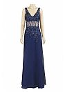 Sparkly Beaded Navy Blue Evening Dresses with Double V-Neck