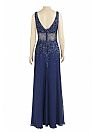 Sparkly Beaded Navy Blue Evening Dresses with Double V-Neck
