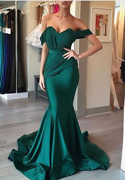 Sexy Pleated Green Mermaid Prom Evening Dress
