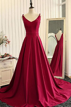 Lace Up Burgundy Ball Gown Evening Dresses