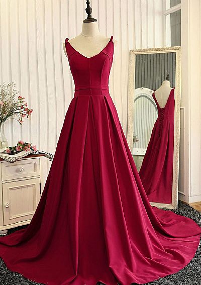 Lace Up Burgundy Ball Gown Evening Dresses