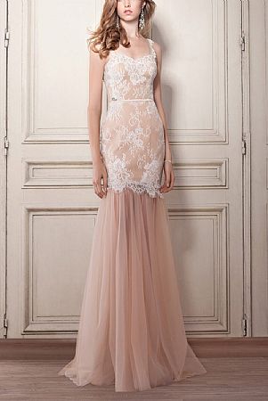 Champagne Formal Evening Gowns with Detachable Tulle Skirt