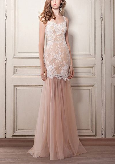 Champagne Formal Evening Gowns with Detachable Tulle Skirt
