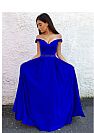 Royal Blue Off the Shoulder Evening Dresses with Beaded Sash