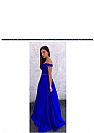 Royal Blue Off the Shoulder Evening Dresses with Beaded Sash