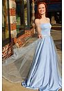 Strapless Light Blue Evening Dresses with Dotted Tulle Skirt