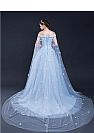 Light Blue Floral Beaded Cape Prom Dress