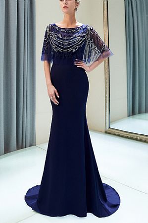 Sparkling Beaded Evening Dresses with Cape Sleeves