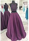 Two Pieces Grape Crystal Beaded Bodice Prom Dresses