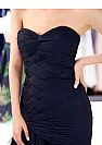 Strapless Ruched Navy Blue Evening Dresses with Ruffles