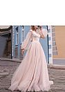 Champagne Tulle Prom Dresses Open Back with Sheer Flare Sleeve