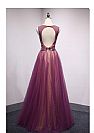 Purple Tulle and Champagne Evening Dresses with Beaded Belt