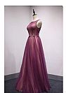 Purple Tulle and Champagne Evening Dresses with Beaded Belt
