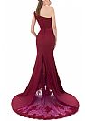 One Shoulder Burgundy Evening Dresses with Inserted Applique